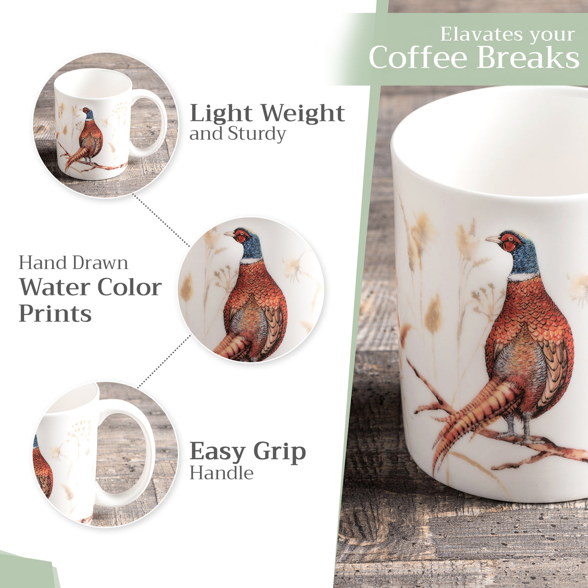 Faisan D'Automne Fine Bone China Coffee Mugs