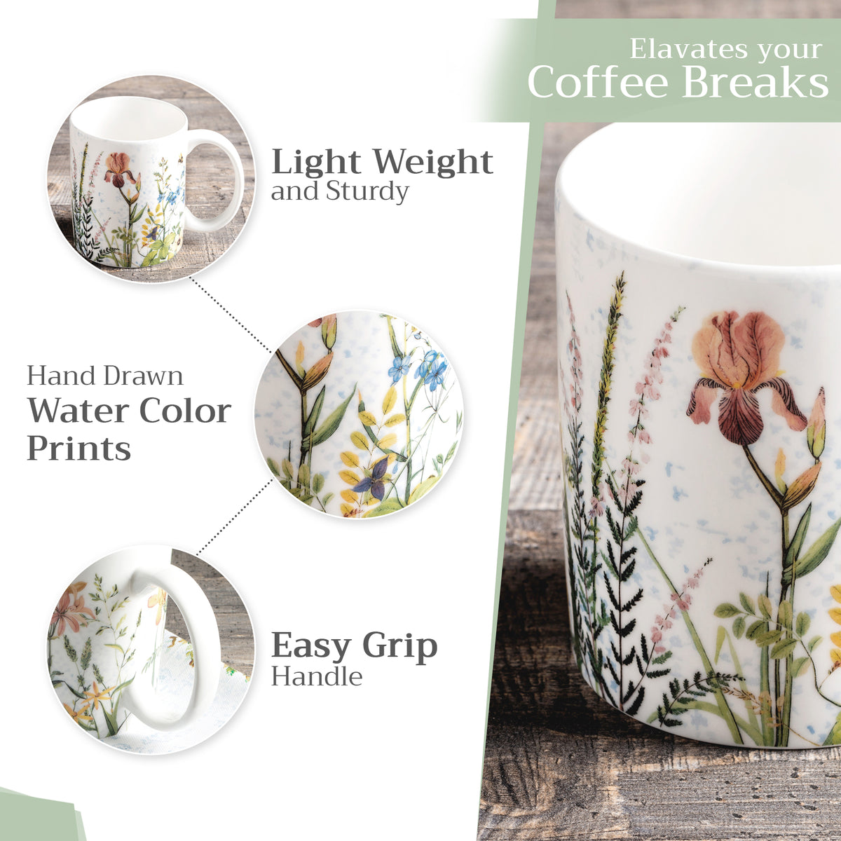 Fleurs De Mai Fine Bone China Coffee Mugs
