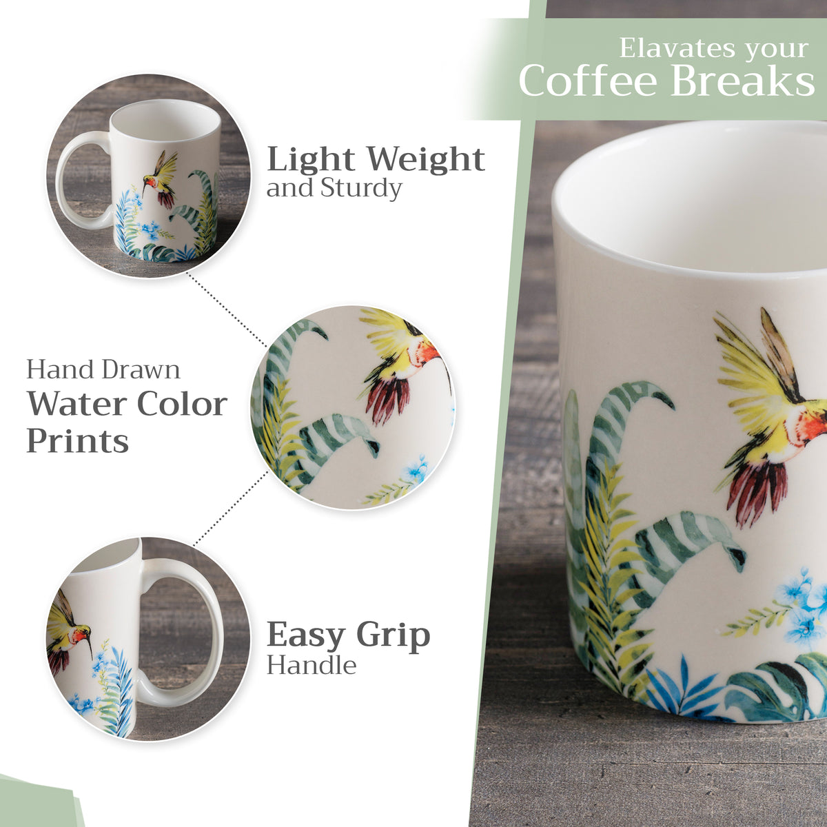 Tropiques Fine Bone China Coffee Mugs