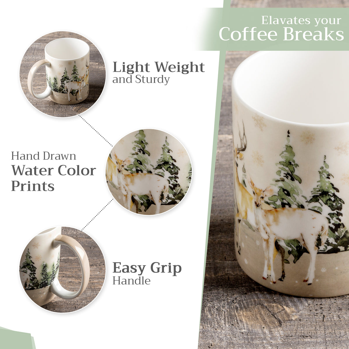 Deer In The Woods Fine Bone China Coffee Mugs