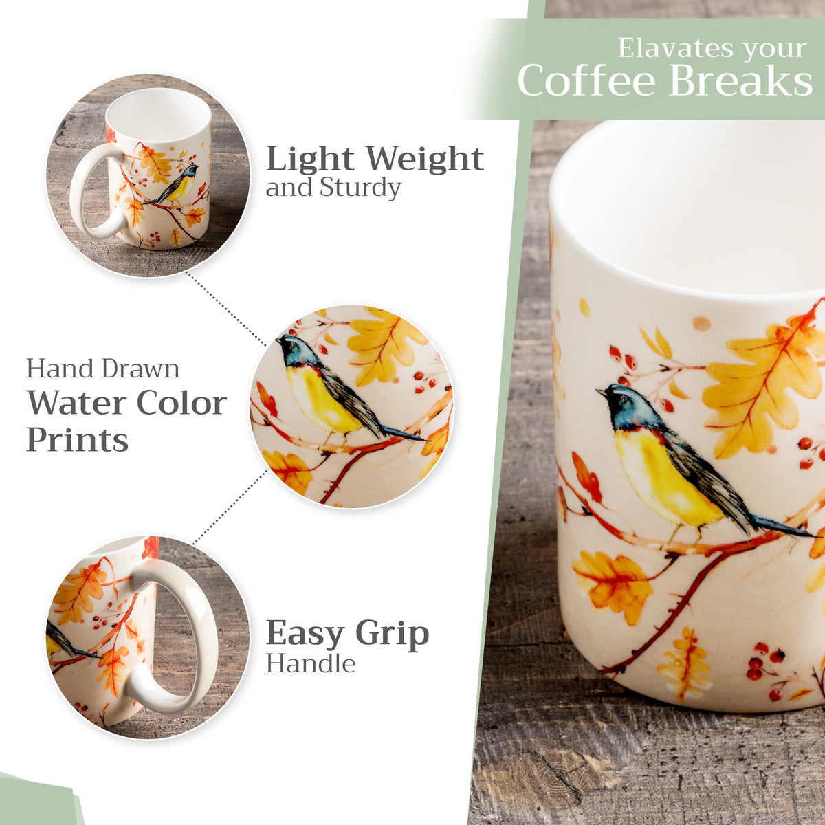 Oak Leaves Fine Bone China Coffee Mugs