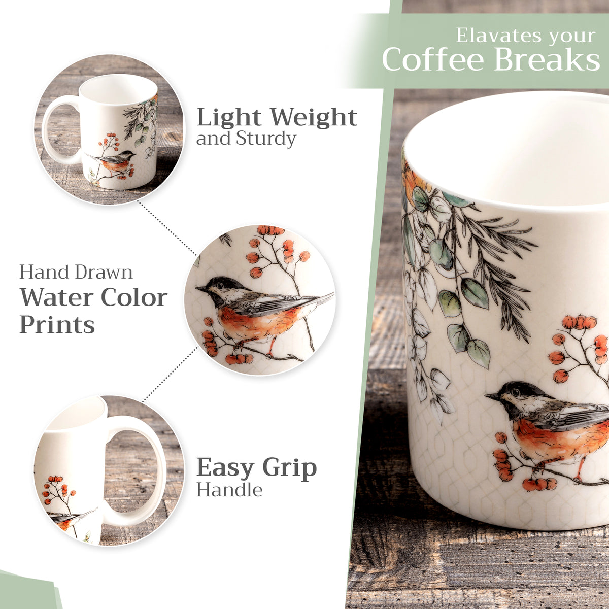 Whitish Shabby Chique Fine Bone China Coffee Mugs