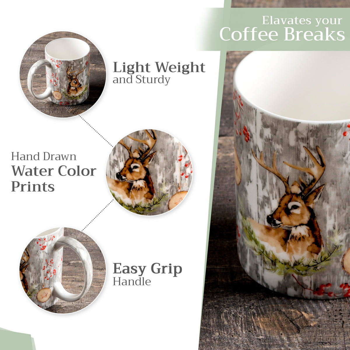 Mountain Life Fine Bone China Coffee Mugs
