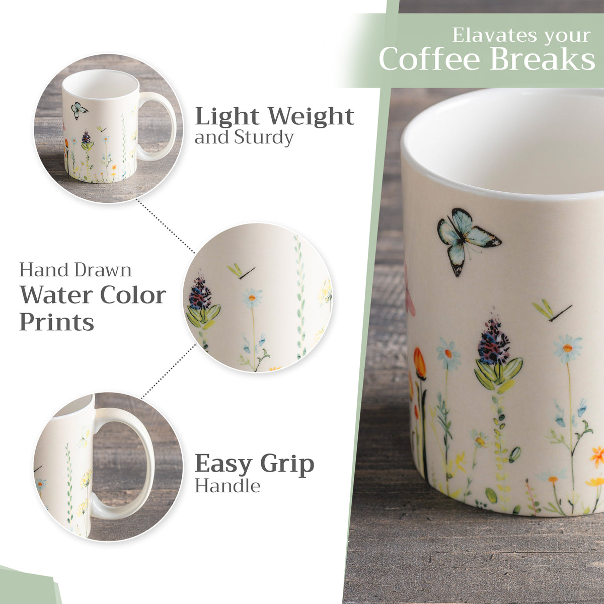 Botanical Fresh Fine Bone China Coffee Mugs