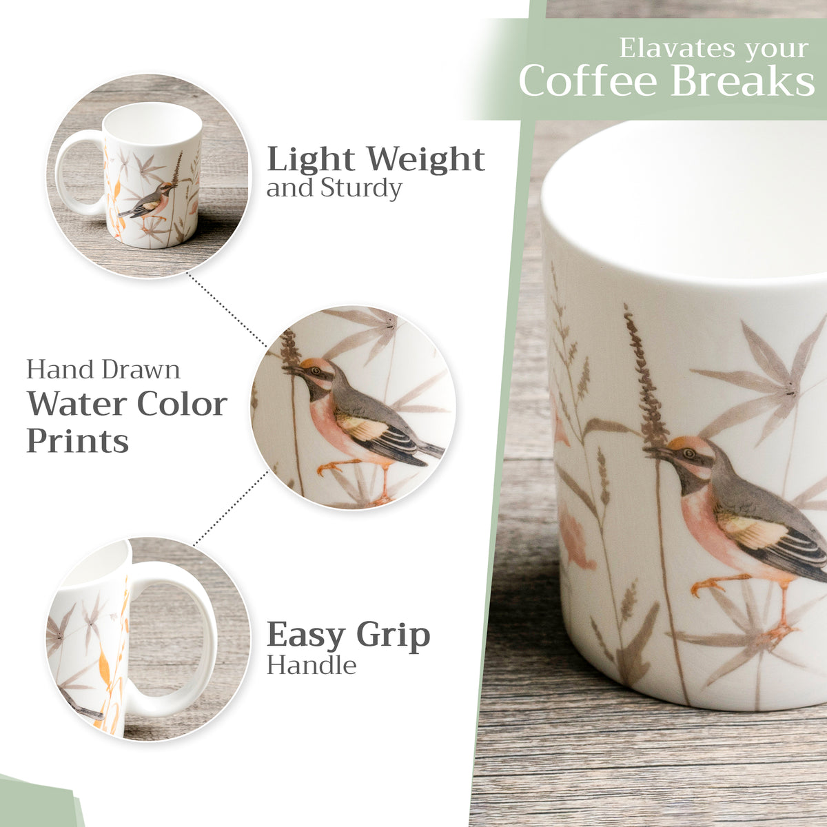 Meadow Florals - Beige Fine Bone China Coffee Mugs