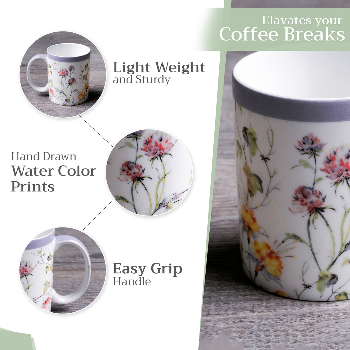 Summer Floral Fine Bone China Coffee Mugs