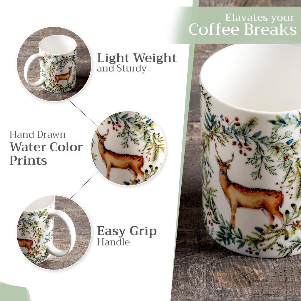Holly Time Fine Bone China Coffee Mugs