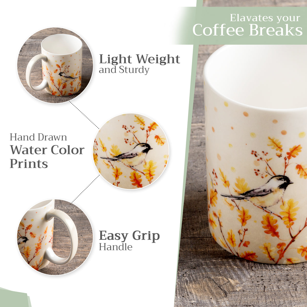 Oak Leaves Fine Bone China Coffee Mugs