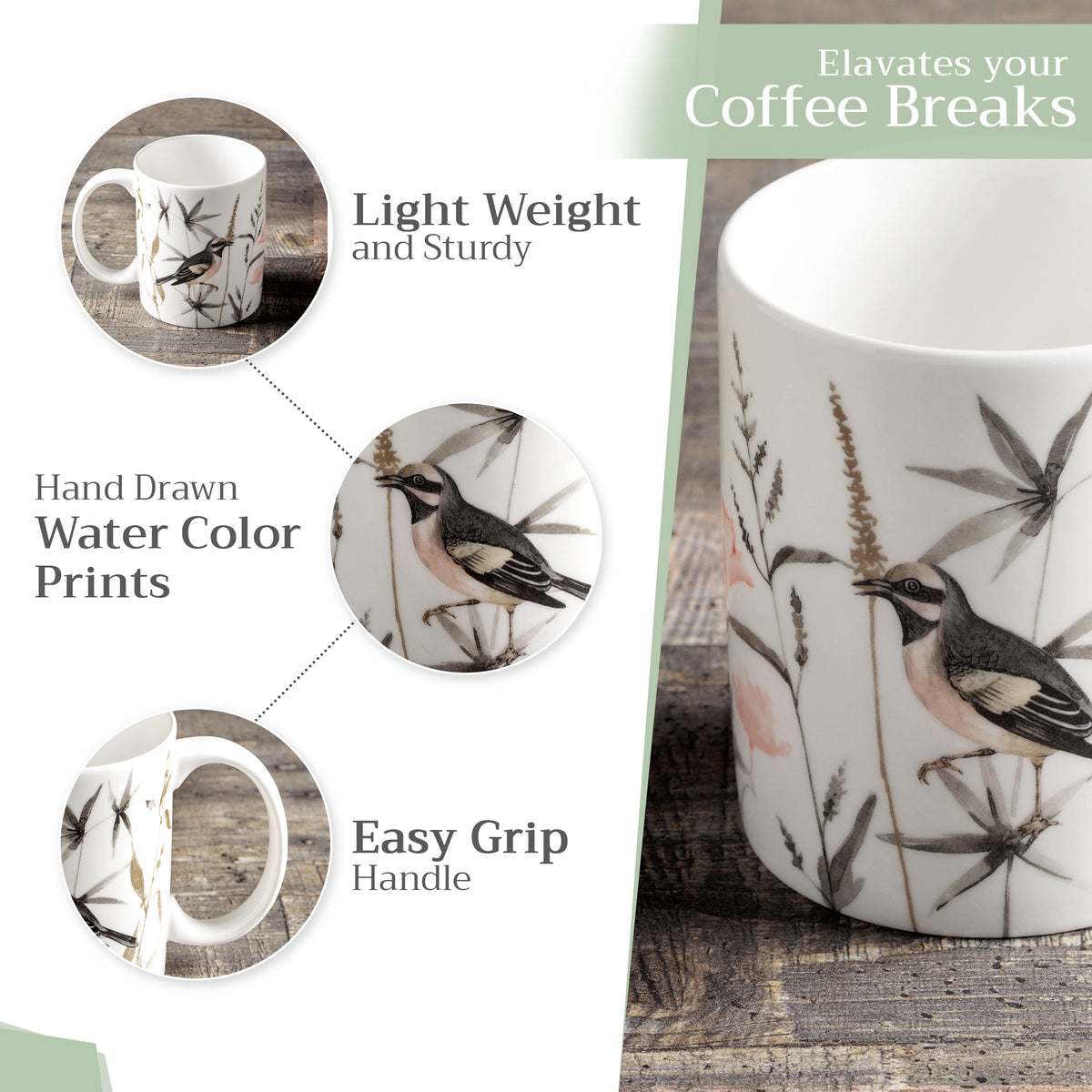 Meadow Florals - Brown Fine Bone China Coffee Mugs