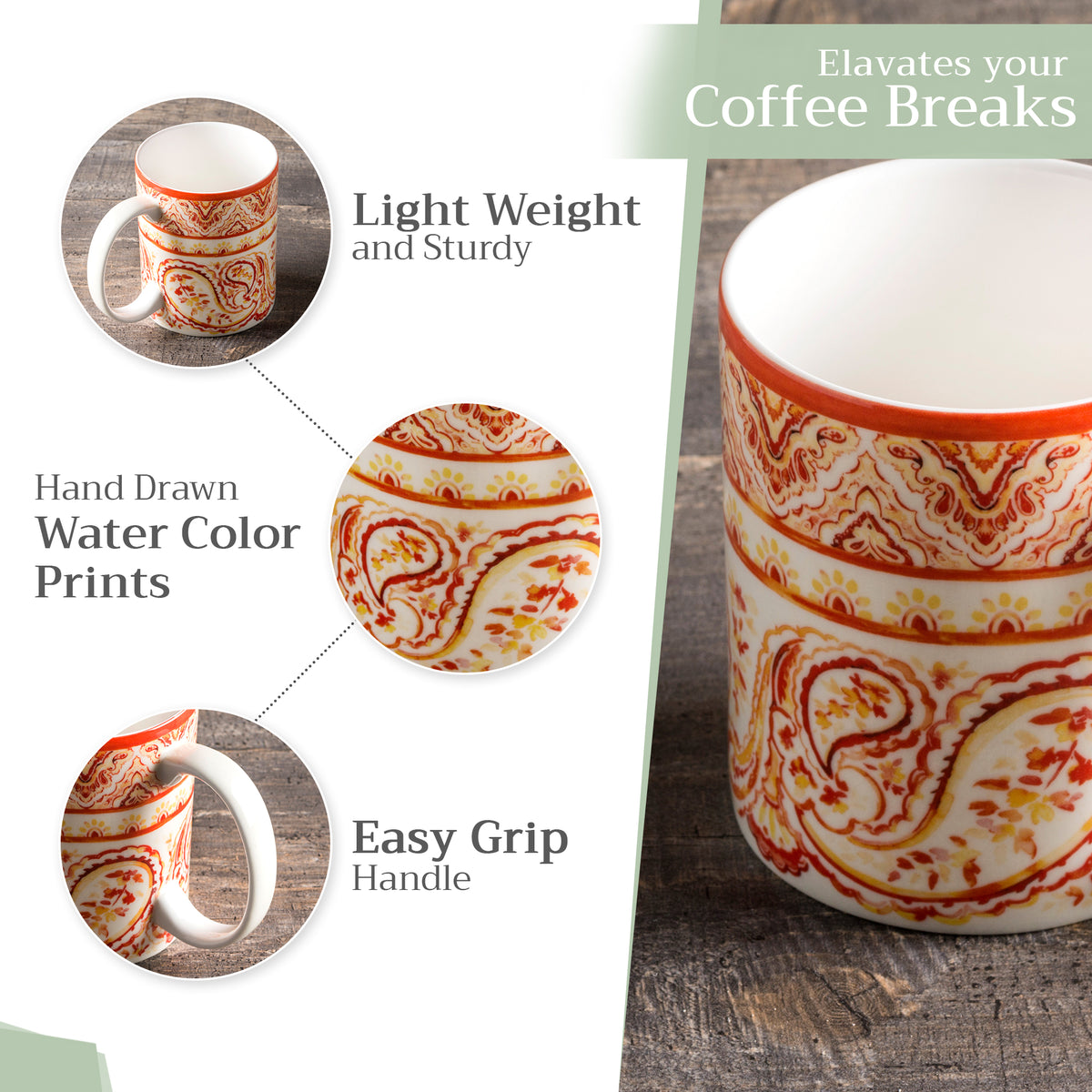 Palatial Paisley Fine Bone China Coffee Mugs