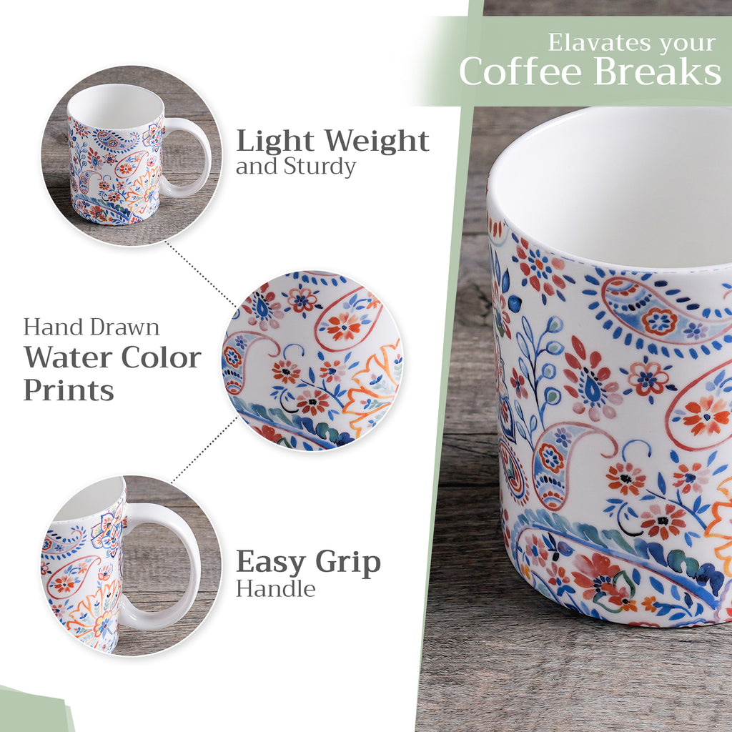 Indian Floral Fine Bone China Coffee Mugs