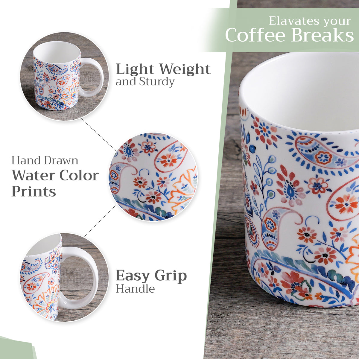 Indian Floral Fine Bone China Coffee Mugs