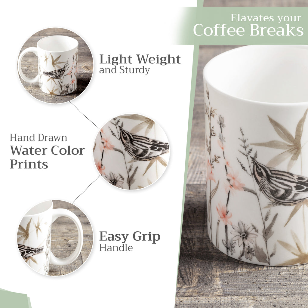 Meadow Florals - Brown Fine Bone China Coffee Mugs