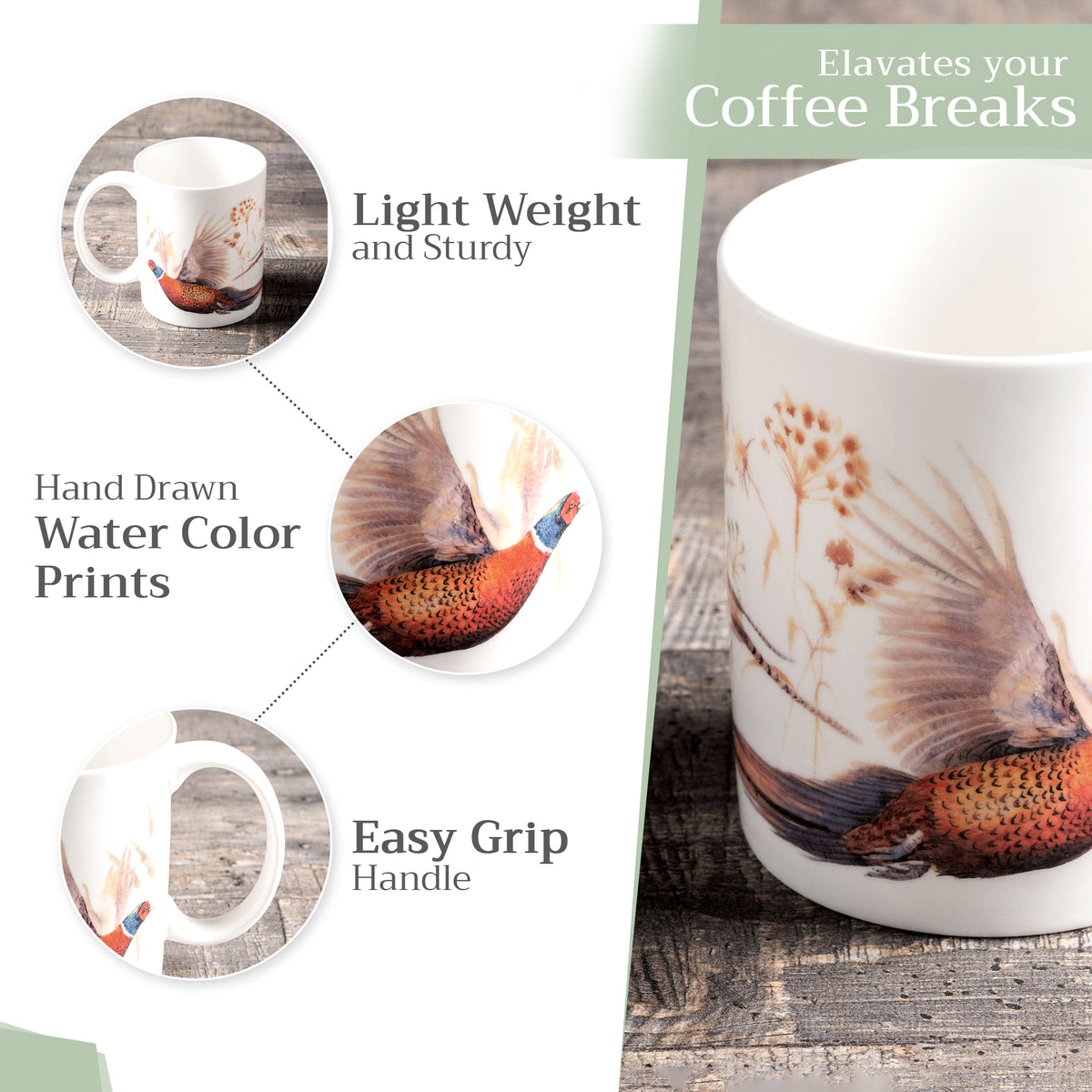 Faisan D'Automne Fine Bone China Coffee Mugs