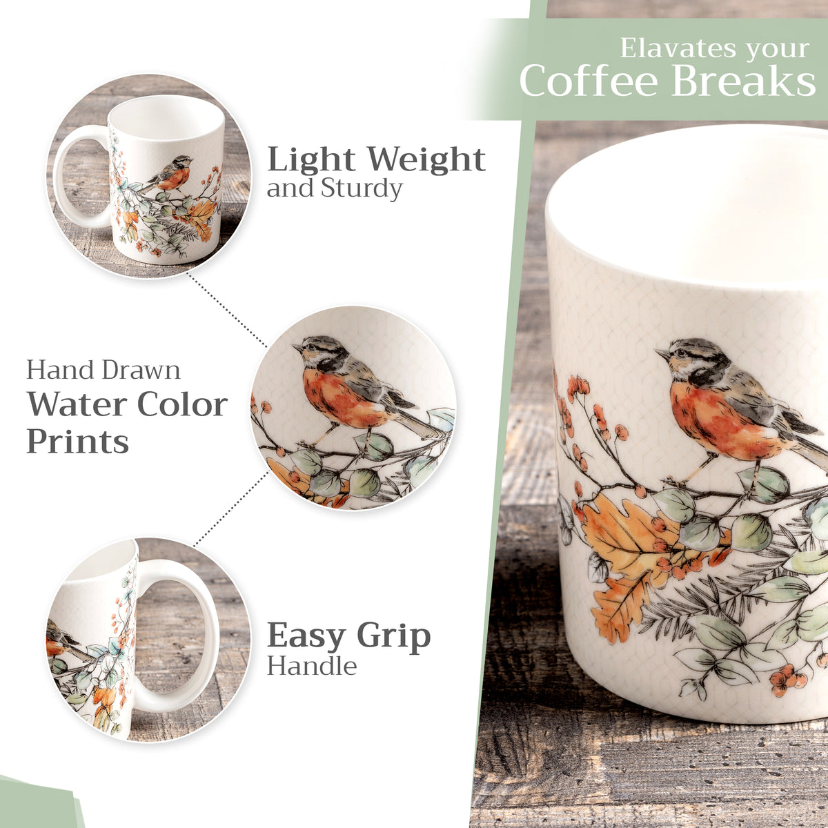 Whitish Shabby Chique Fine Bone China Coffee Mugs