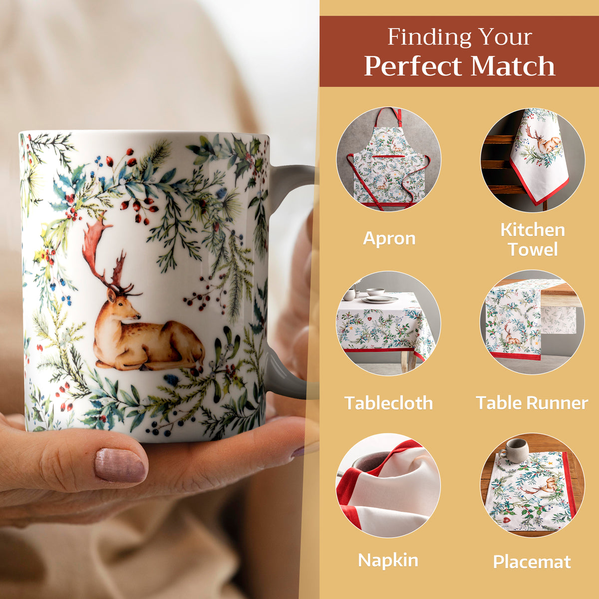 Holly Time Fine Bone China Coffee Mugs
