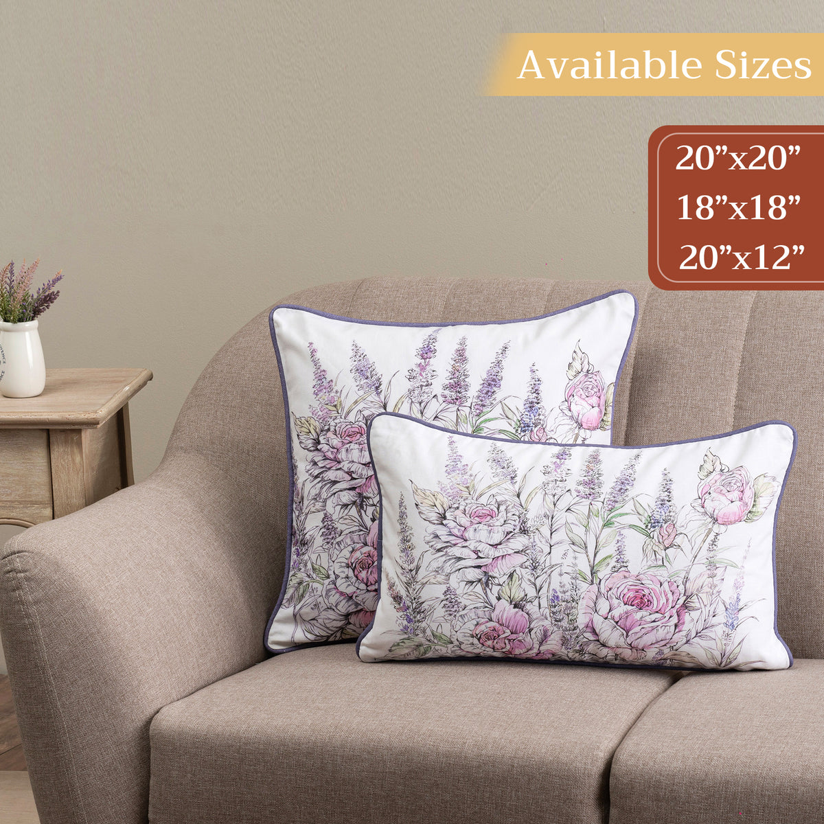 Rose Lavender Sage Throw Pillow Covers