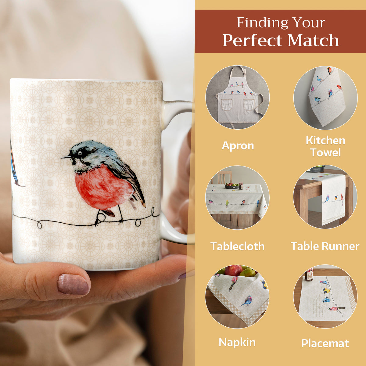 Birdies on Wire Fine Bone China Coffee Mugs
