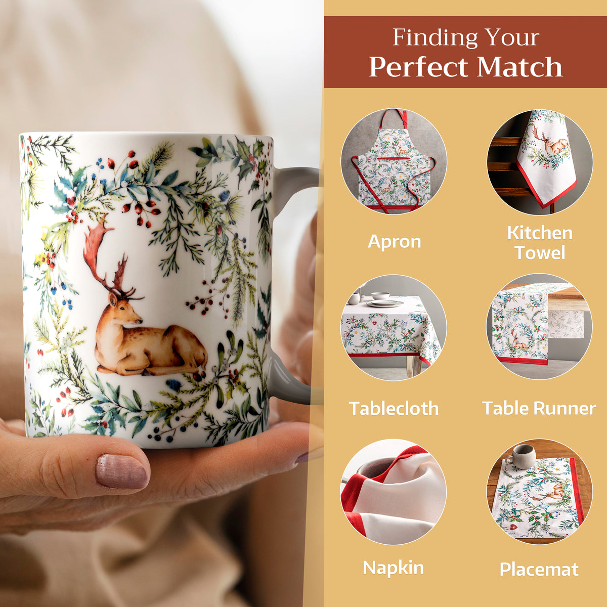 Holly Time Fine Bone China Coffee Mugs