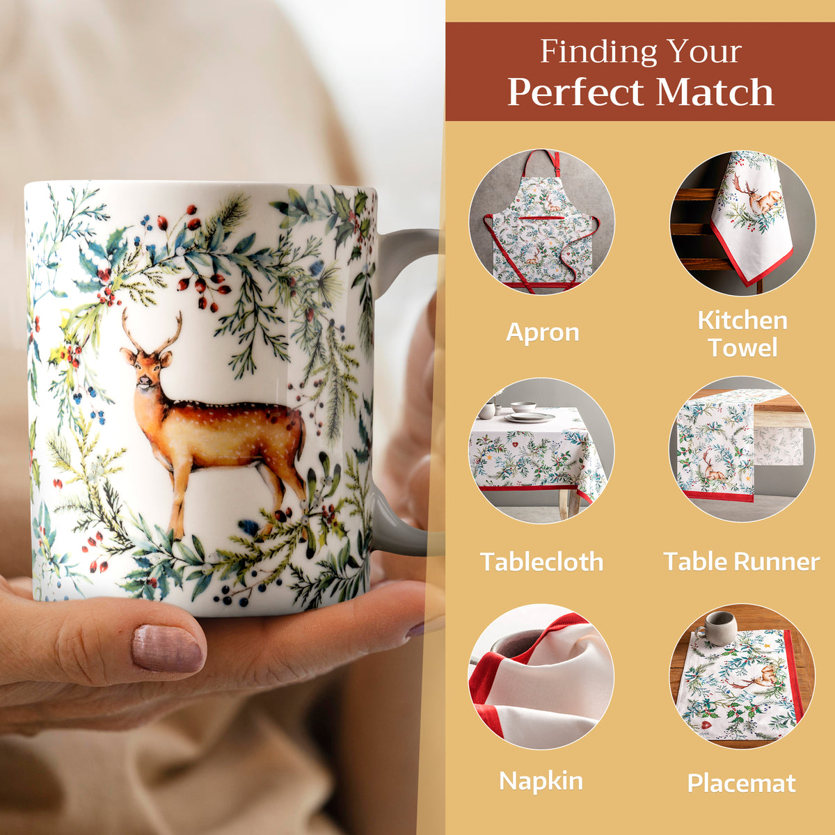 Holly Time Fine Bone China Coffee Mugs