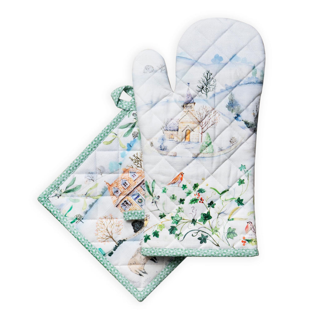 Snowy World Oven Mitts + Pot Holders