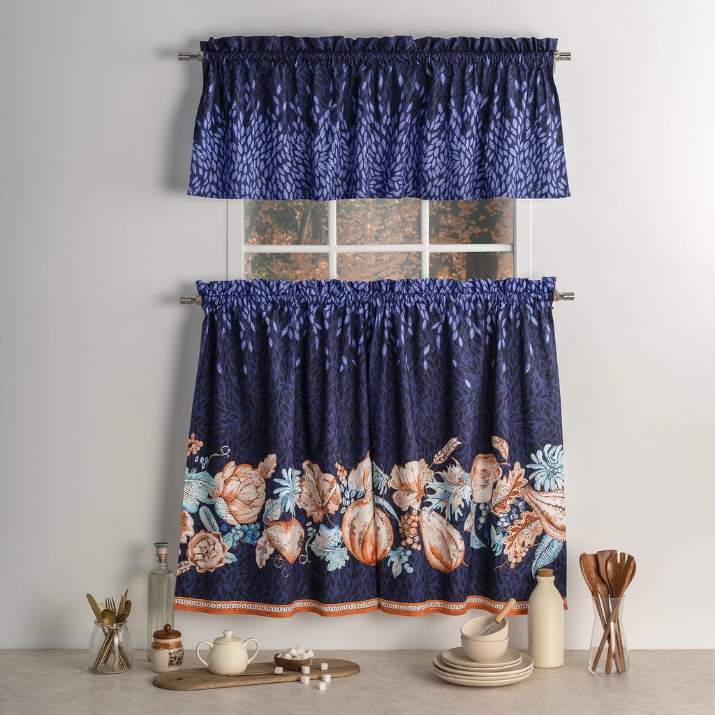 Pumpkin Blues Kitchen Curtains