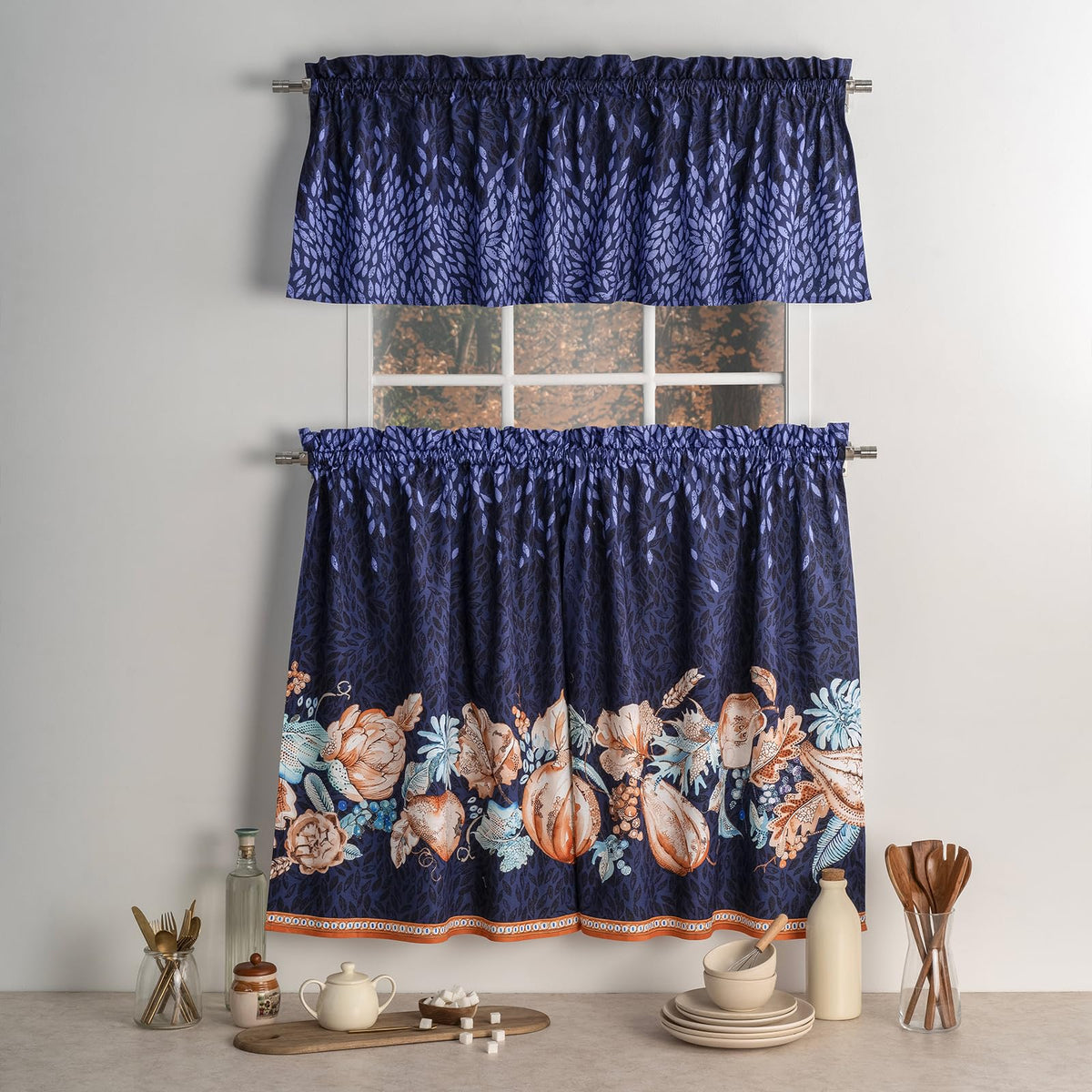 Pumpkin Blues Kitchen Curtains