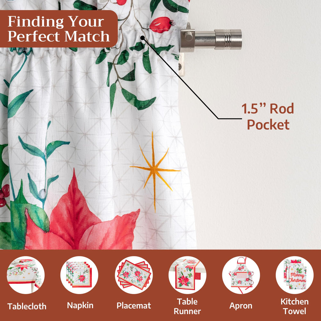 Poinsettia Christmas Kitchen Curtains