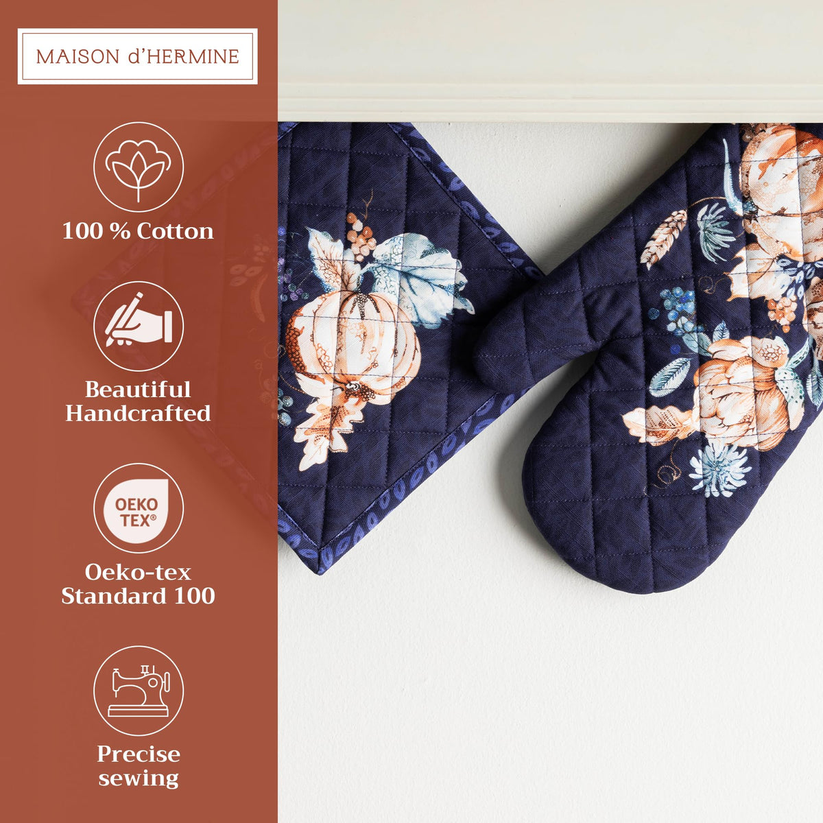 Pumpkin Blues Oven Mitts + Pot Holders