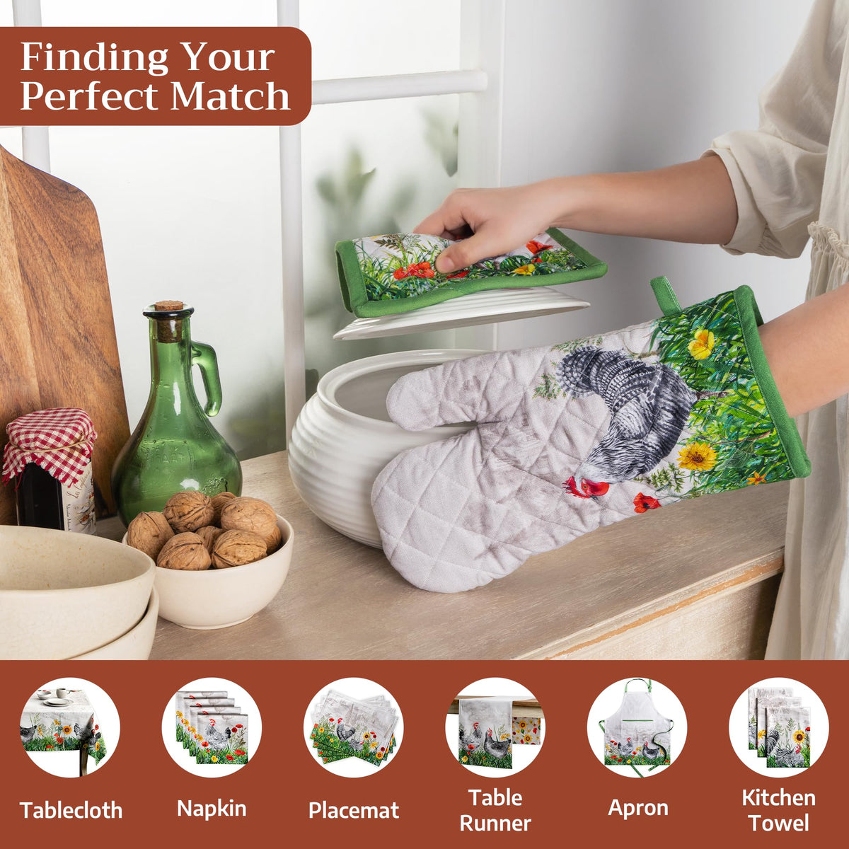 Basse Cour Oven Mitts + Pot Holders