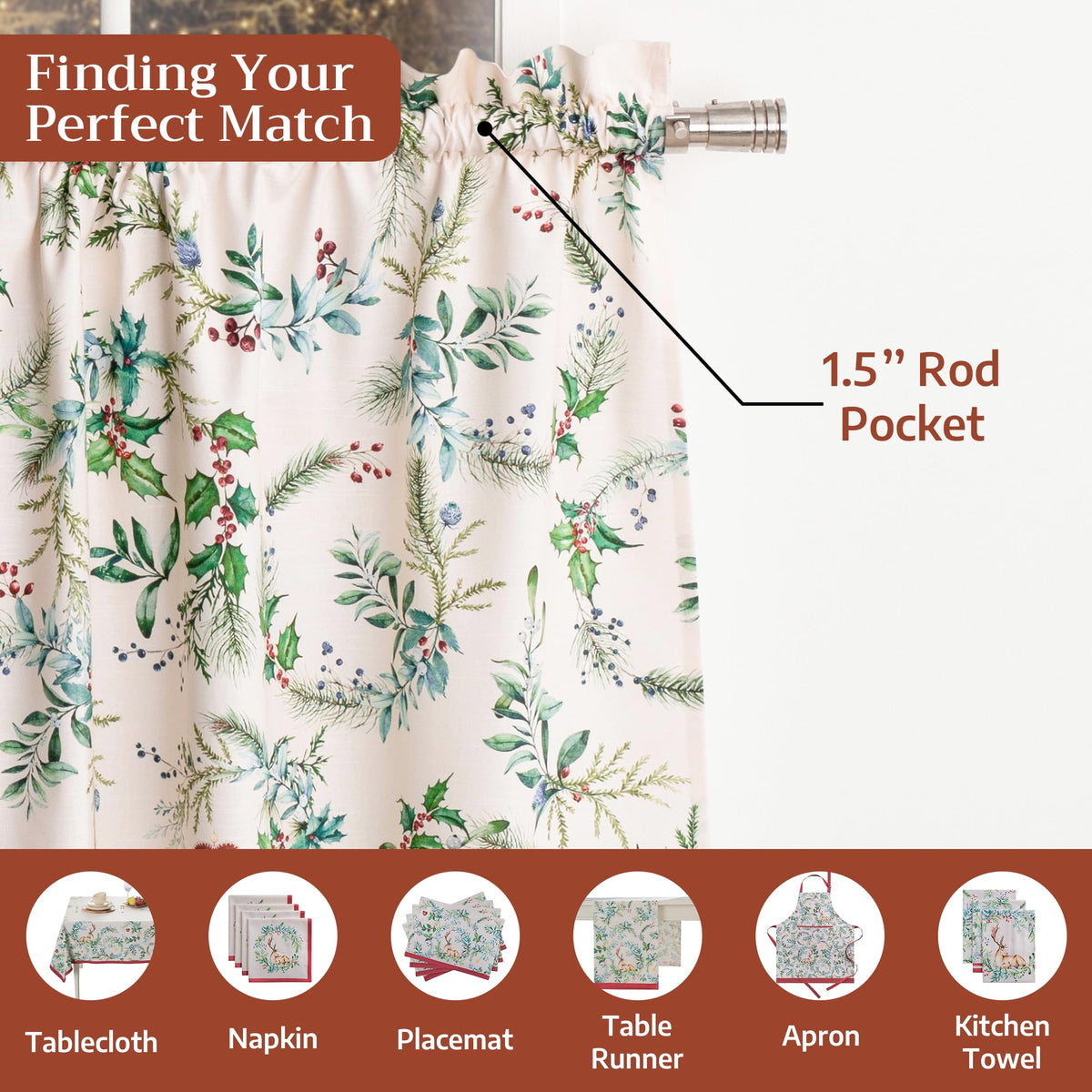 Holly Time Kitchen Curtains