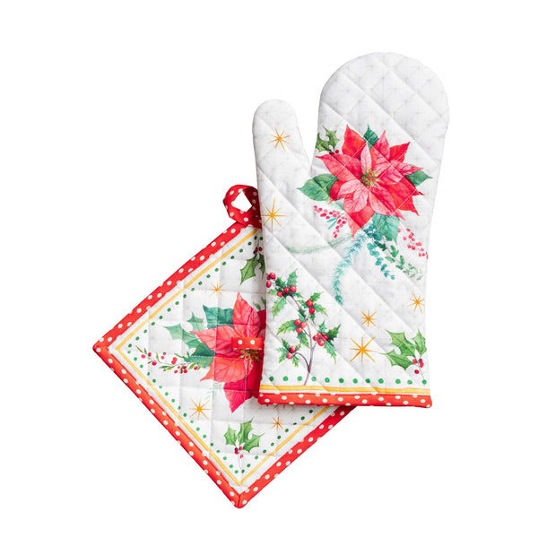 Poinsettia Christmas Oven Mitts + Pot Holders