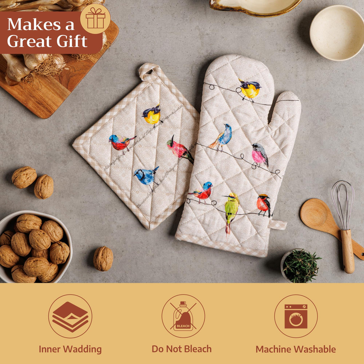 Birdies on Wire Oven Mitts