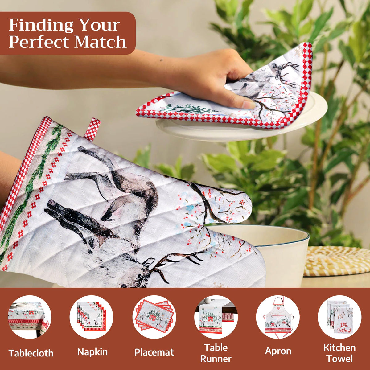 Rural Christmas Oven Mitts + Pot Holders