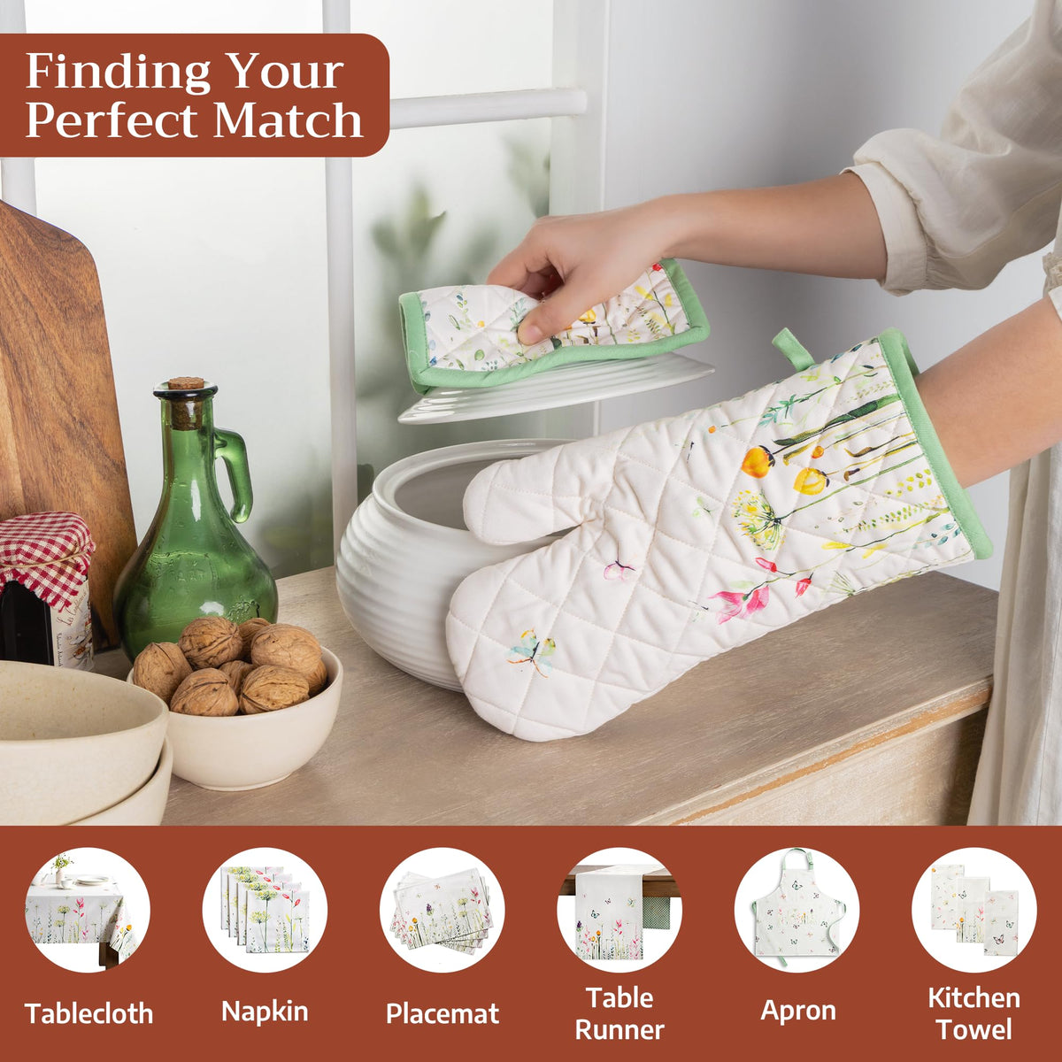 Botanical Fresh Oven Mitts + Pot Holders