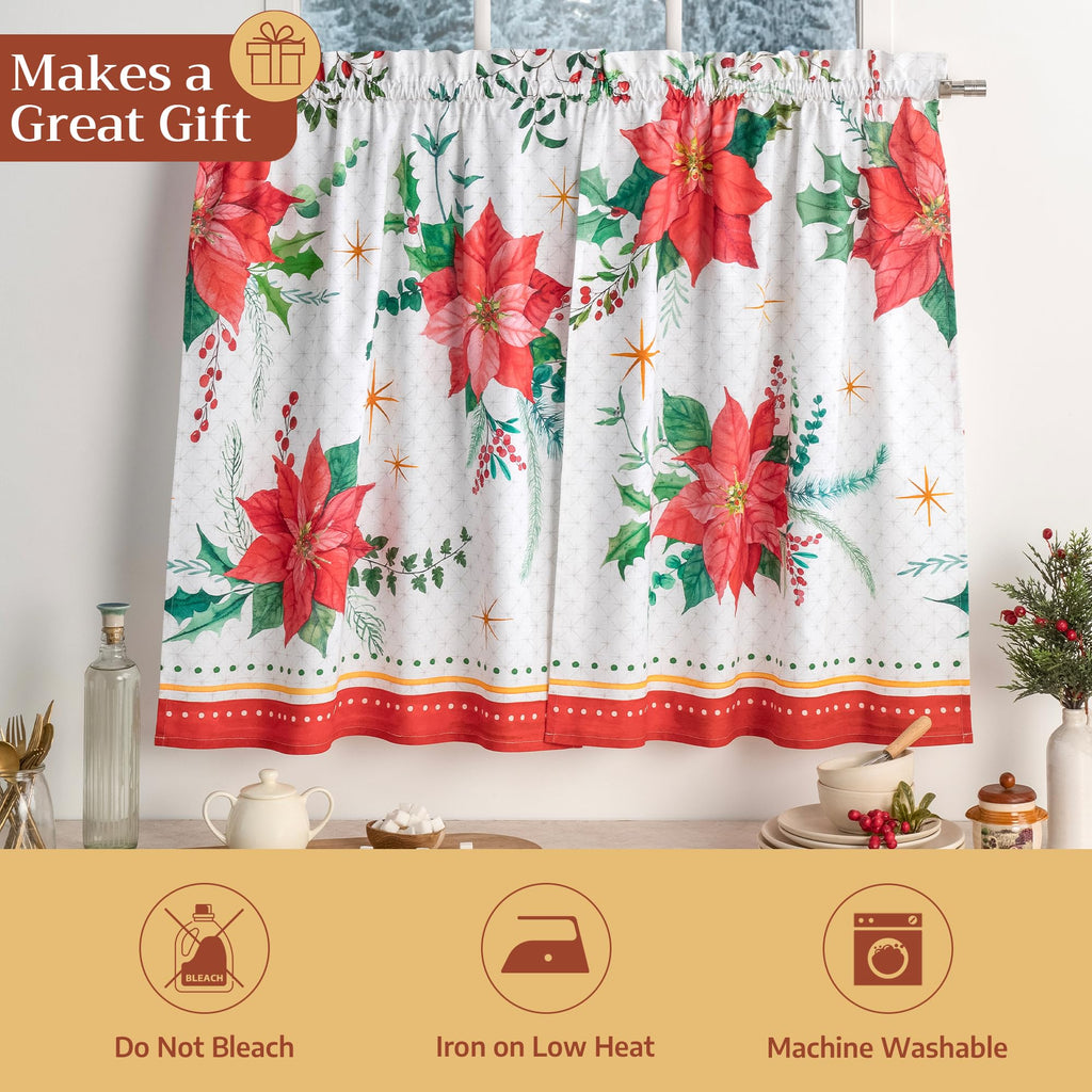 Poinsettia Christmas Kitchen Curtains