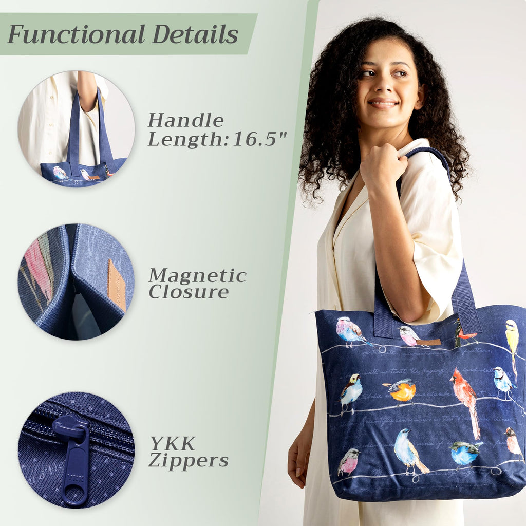 Birdies on Wire Canvas Tote Bags