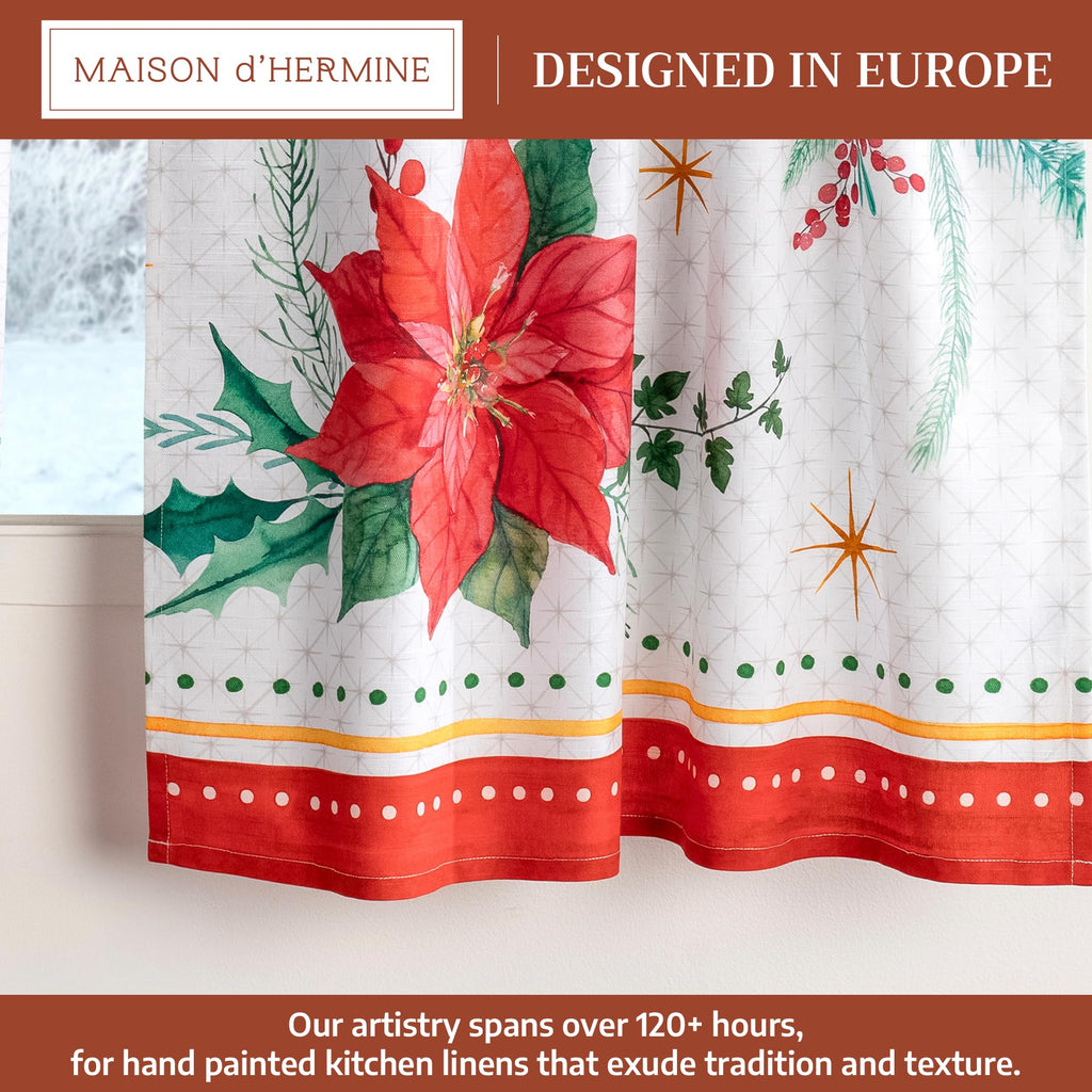 Poinsettia Christmas Kitchen Curtains