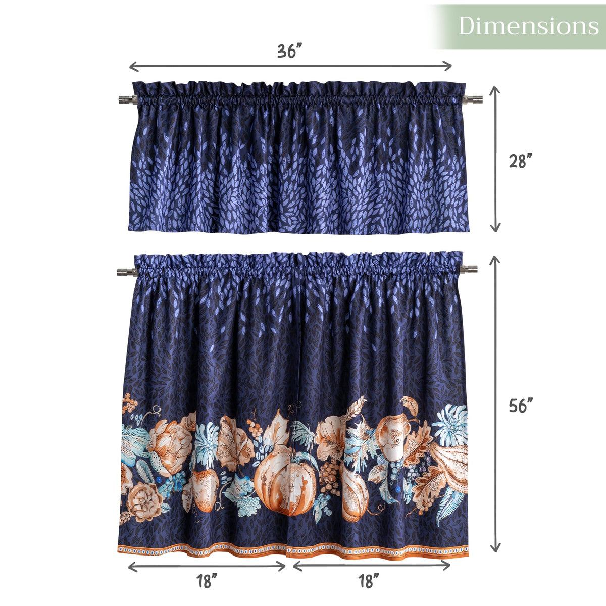 Pumpkin Blues Kitchen Curtains
