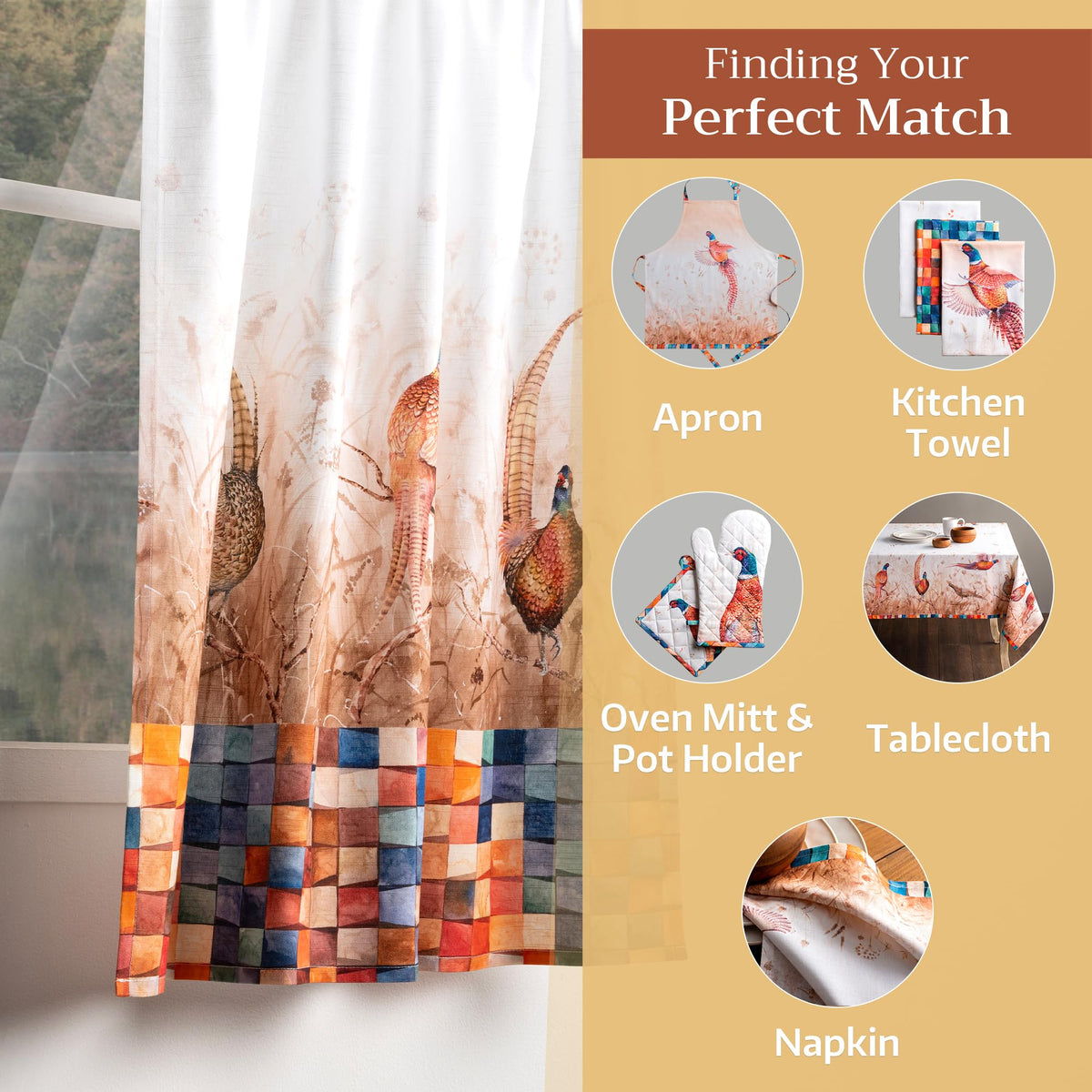 Faisan D'Automne Kitchen Curtains