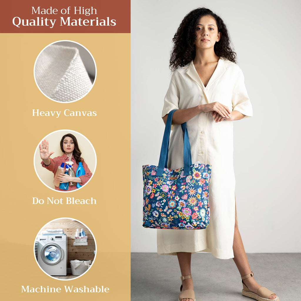 Happy Florals Canvas Tote Bags
