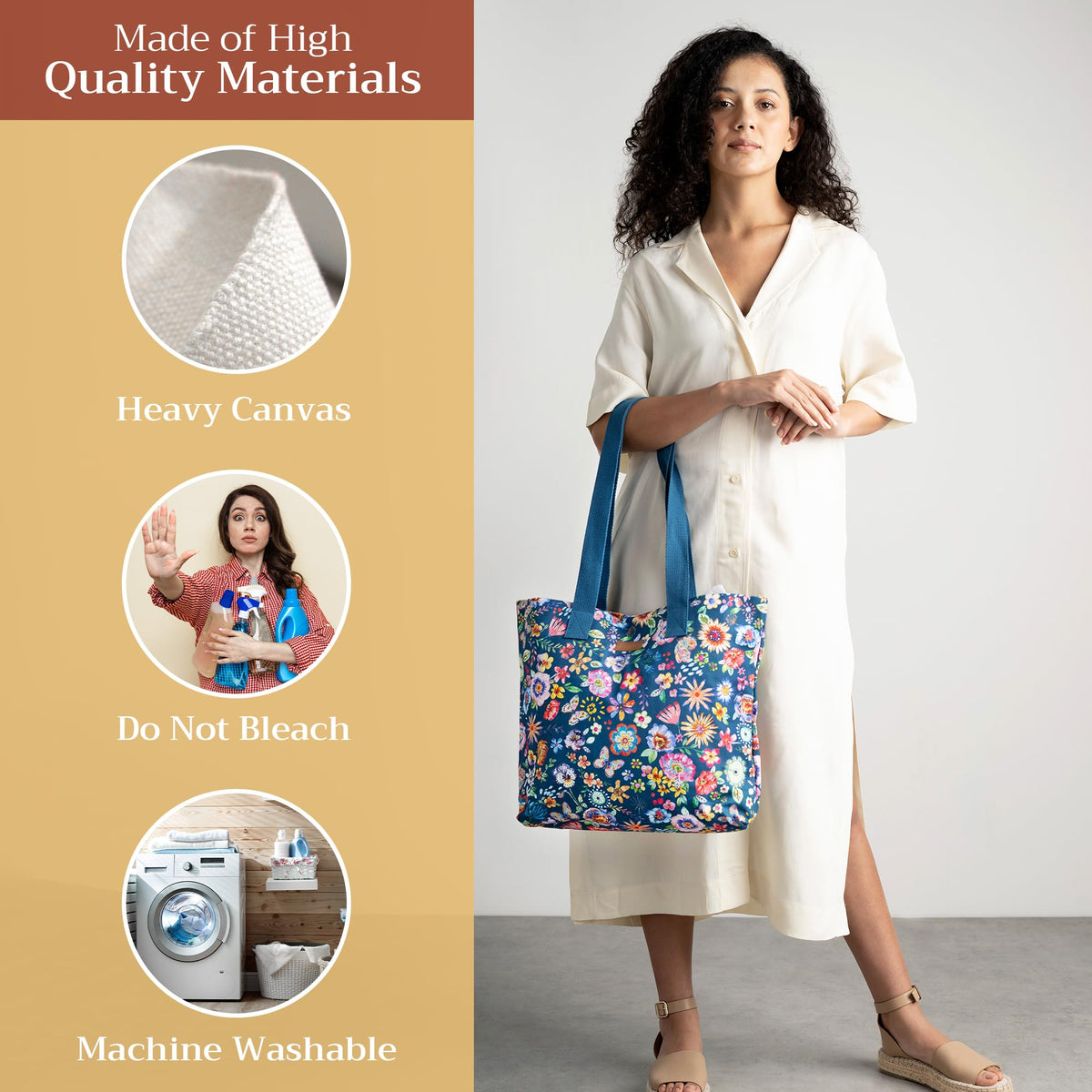 Happy Florals Canvas Tote Bags