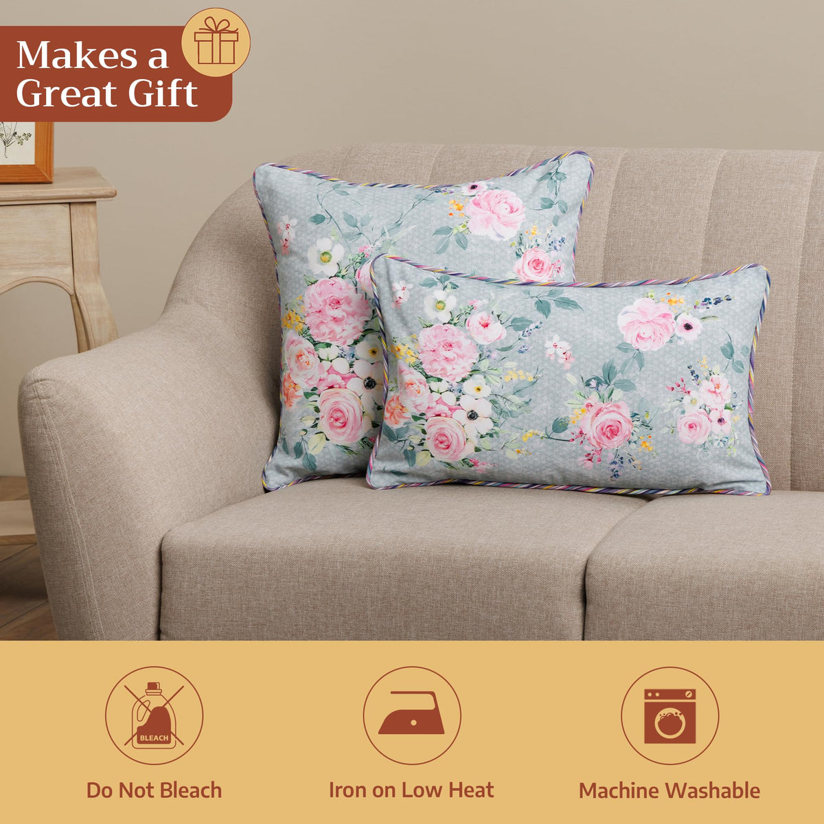 Sweet Rose Lavender Throw Pillow Covers