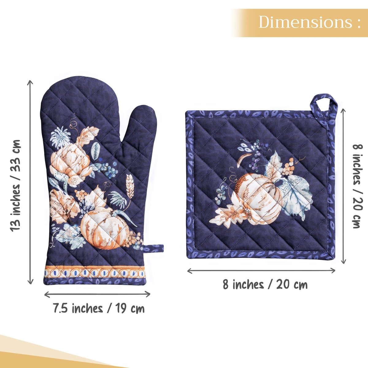 Pumpkin Blues Oven Mitts + Pot Holders