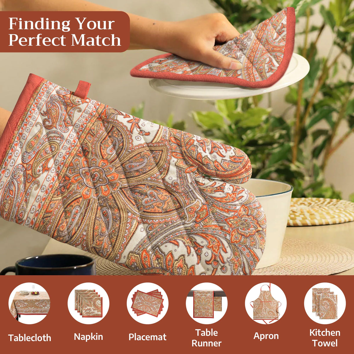 Kashmir Paisley Oven Mitts + Pot Holders