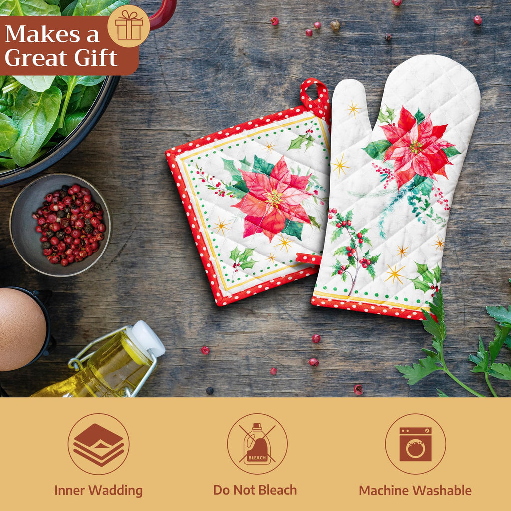 Poinsettia Christmas Oven Mitts