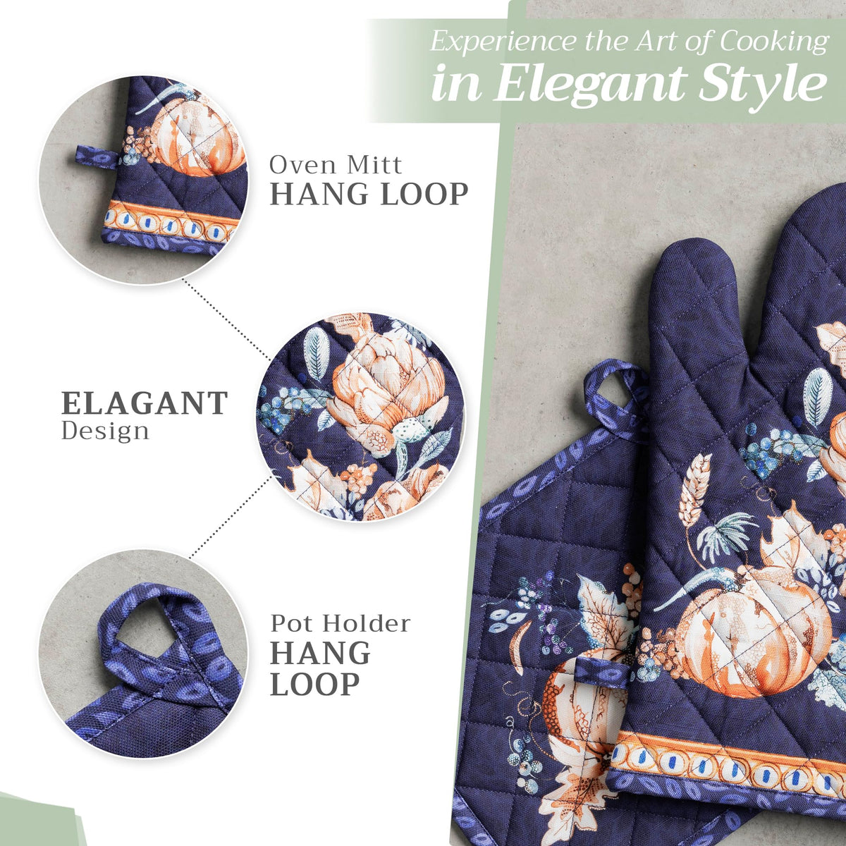 Pumpkin Blues Oven Mitts + Pot Holders
