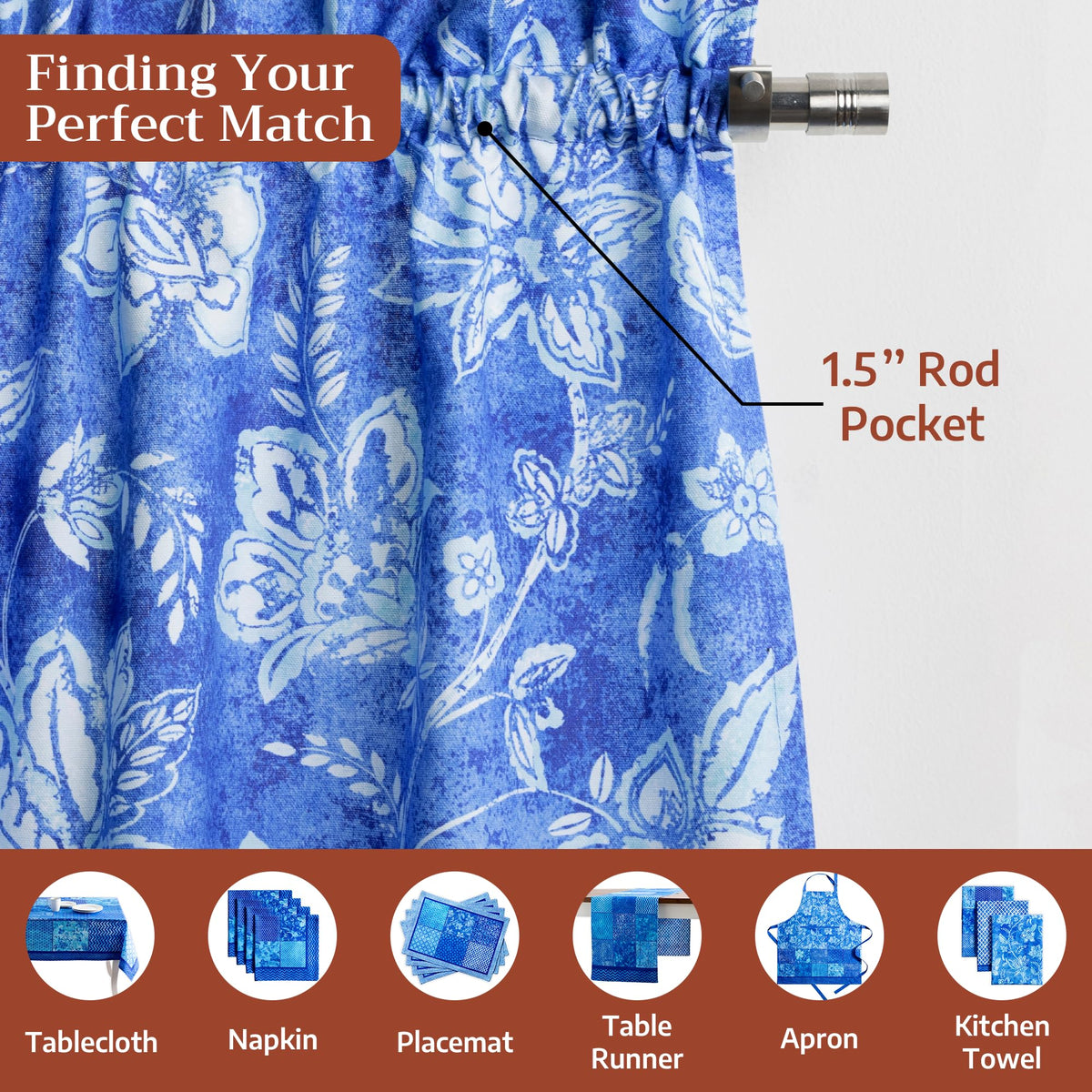 Indigo Love Kitchen Curtains