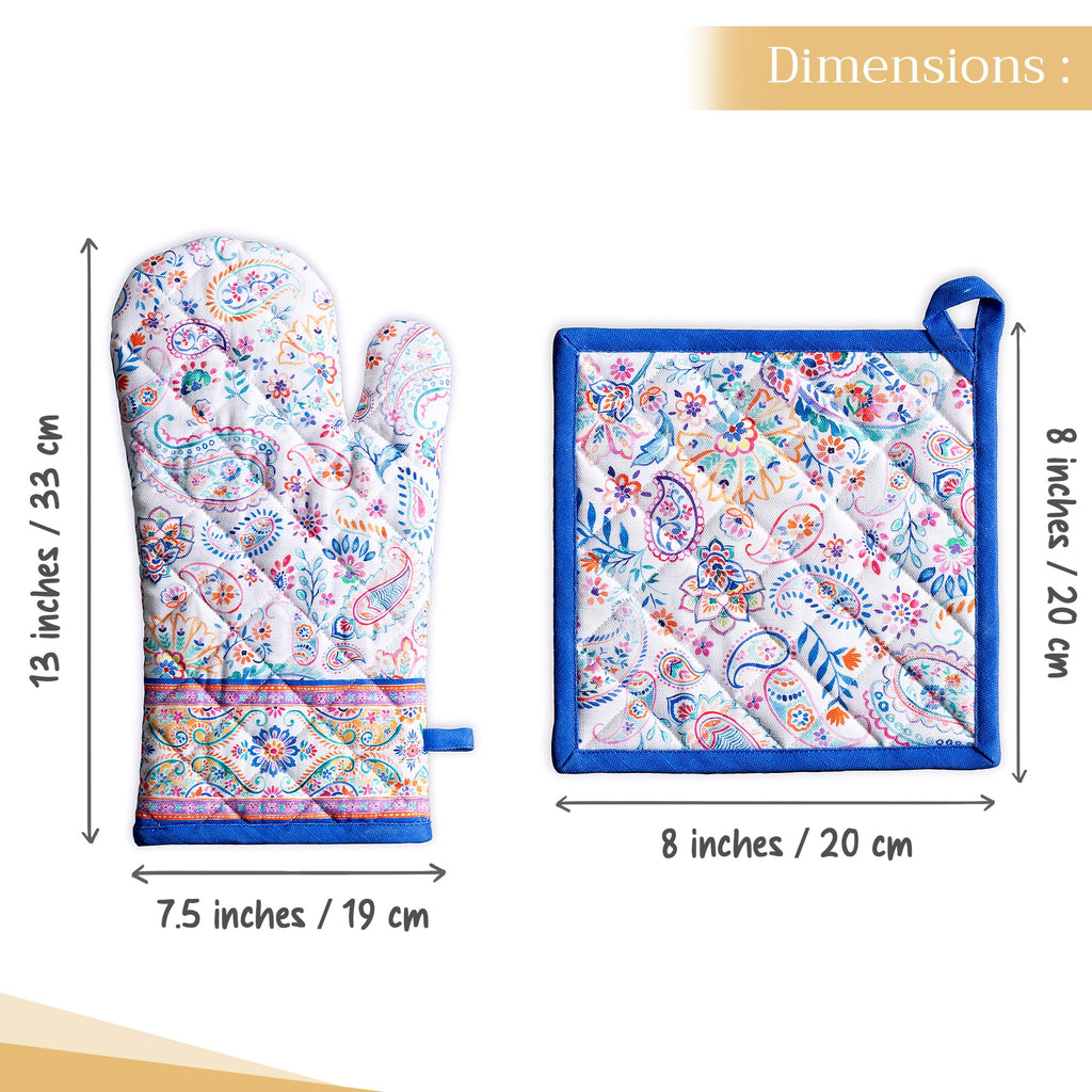 Indian Floral Oven Mitts + Pot Holders