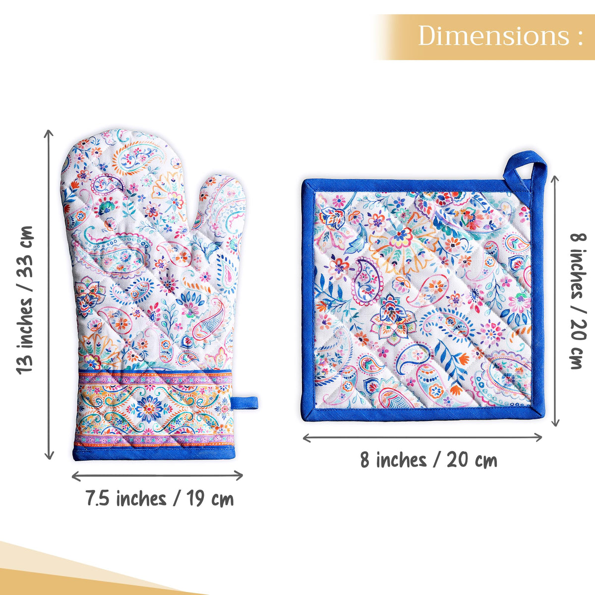 Indian Floral Oven Mitts + Pot Holders